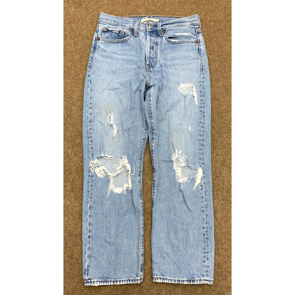 Levis Wedgie Straight Jeans Womens 27x26 Button Fly Distressed High-Rise Denim